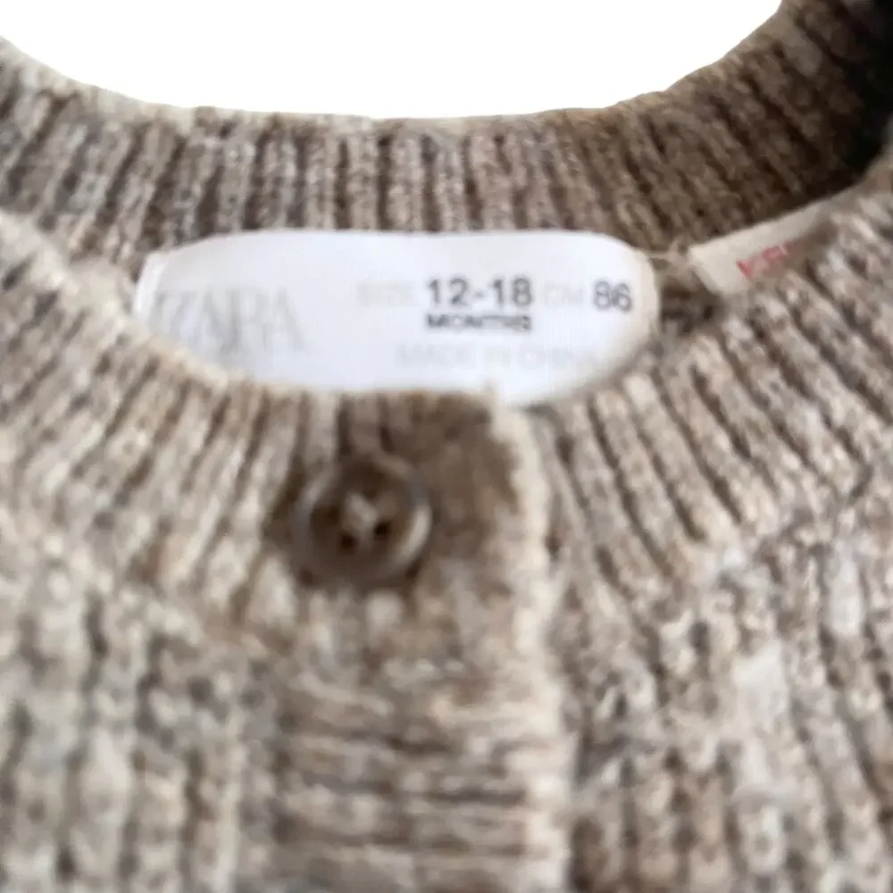 Zara Girls Beige Taupe Rib Knit Button Front Cardigan Sweater 12-18M